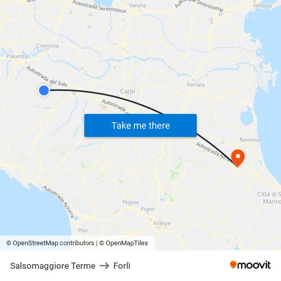 Salsomaggiore Terme to Forlì map