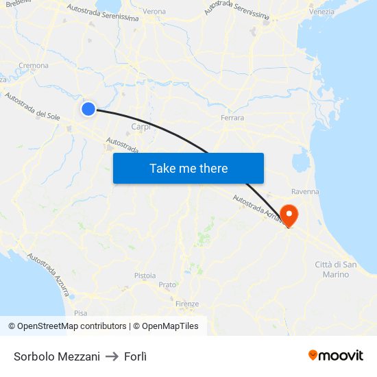 Sorbolo Mezzani to Forlì map