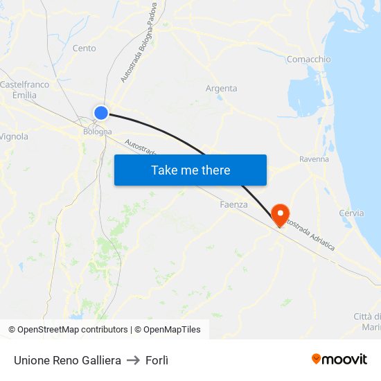 Unione Reno Galliera to Forlì map