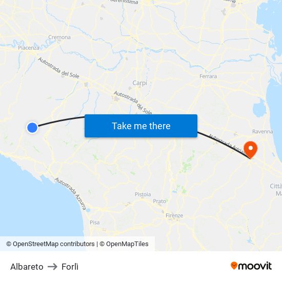Albareto to Forlì map