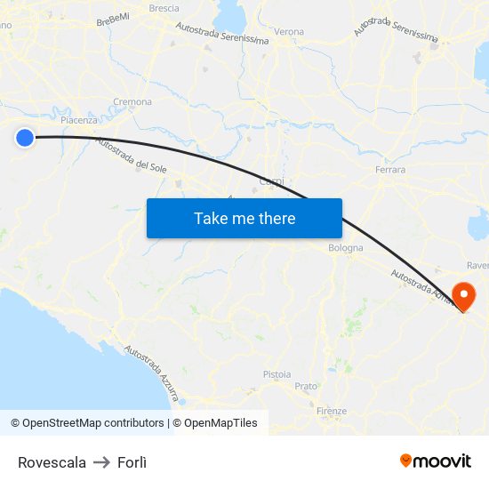 Rovescala to Forlì map