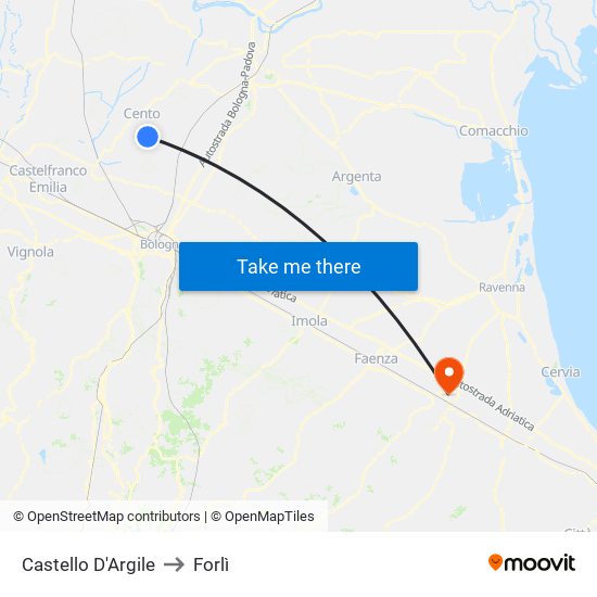 Castello D'Argile to Forlì map