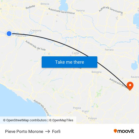 Pieve Porto Morone to Forlì map