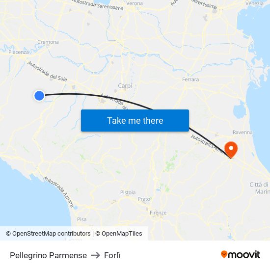 Pellegrino Parmense to Forlì map