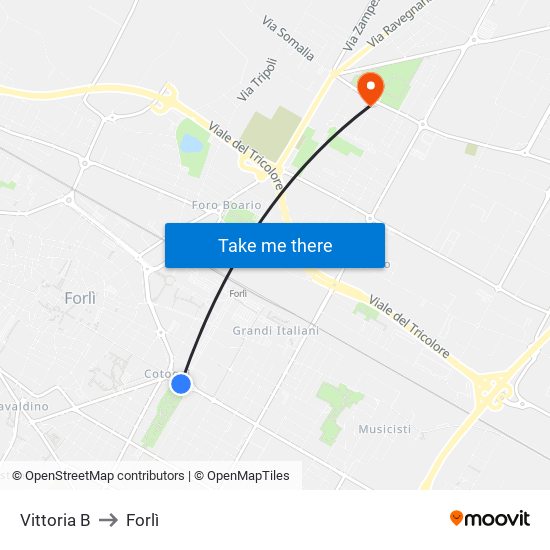Vittoria B to Forlì map