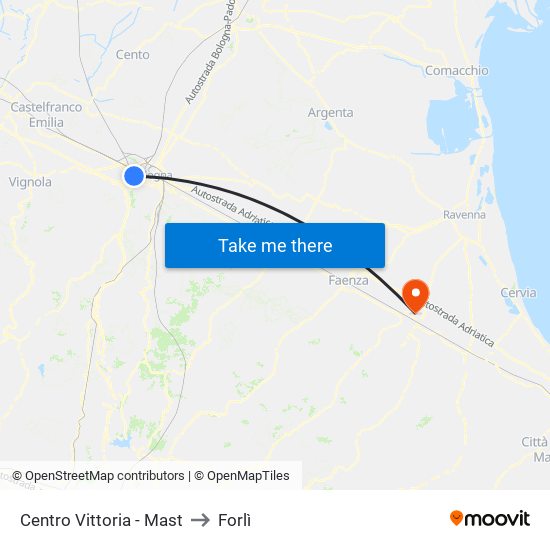 Centro Vittoria - Mast to Forlì map