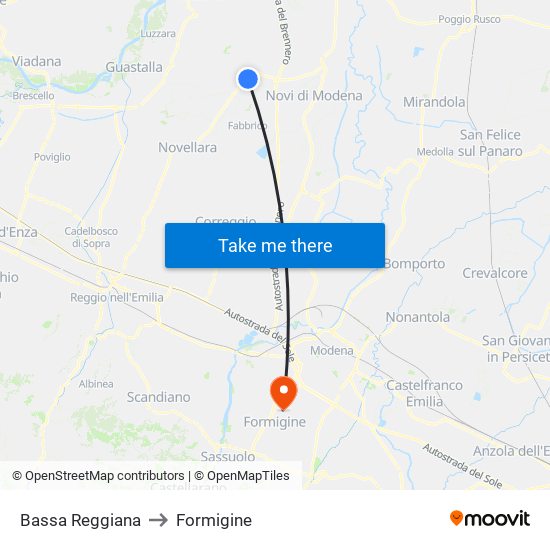 Bassa Reggiana to Formigine map