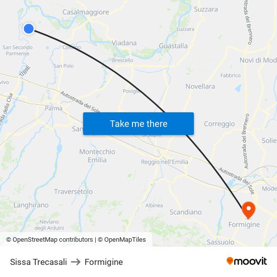 Sissa Trecasali to Formigine map