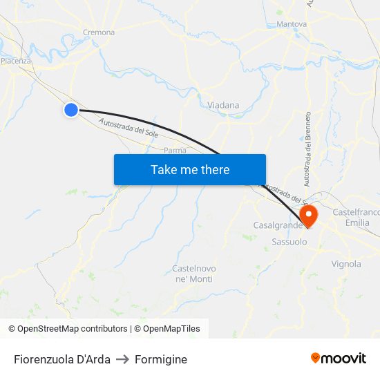 Fiorenzuola D'Arda to Formigine map