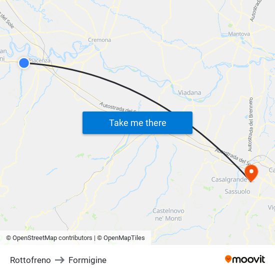 Rottofreno to Formigine map