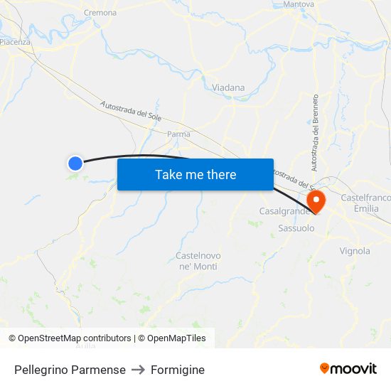 Pellegrino Parmense to Formigine map