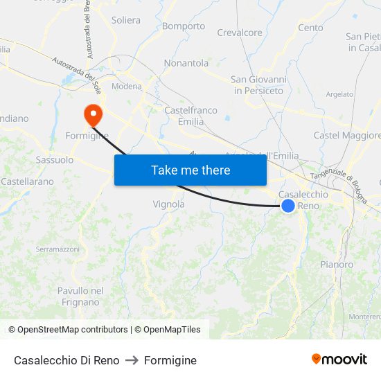 Casalecchio Di Reno to Formigine map