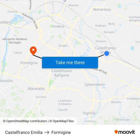 Castelfranco Emilia to Formigine map