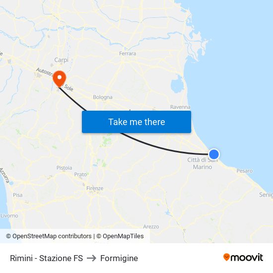 Rimini - Stazione FS to Formigine map