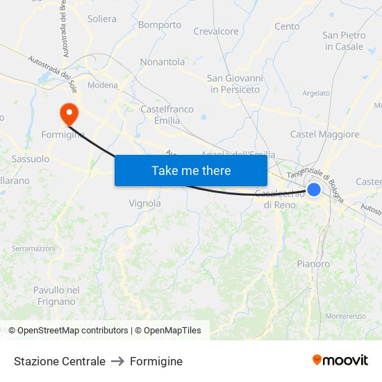 Stazione Centrale to Formigine map