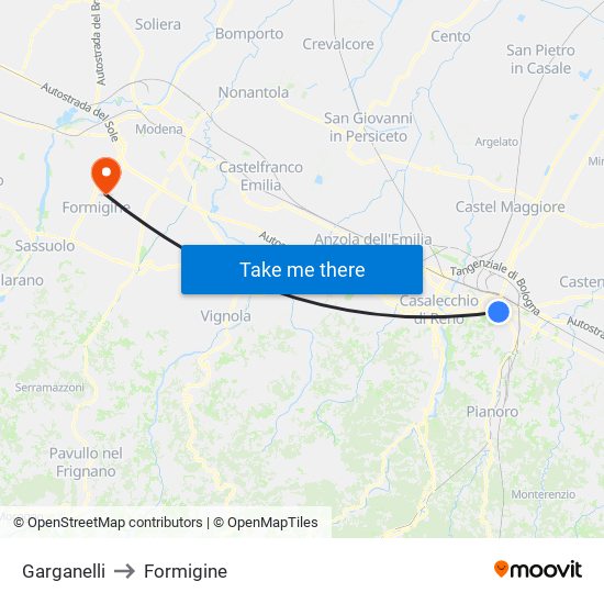 Garganelli to Formigine map