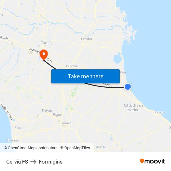 Cervia FS to Formigine map
