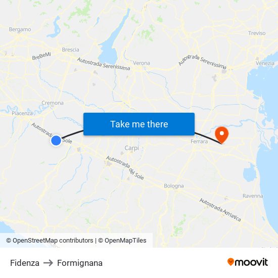 Fidenza to Formignana map