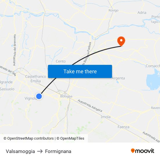 Valsamoggia to Formignana map