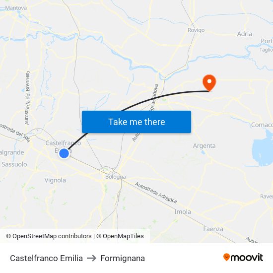 Castelfranco Emilia to Formignana map