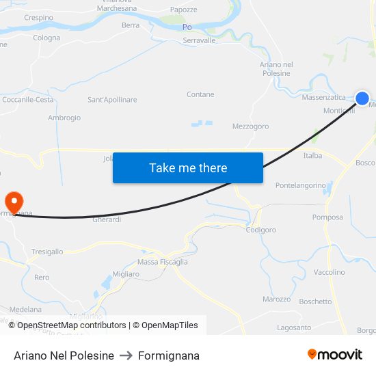 Ariano Nel Polesine to Formignana map