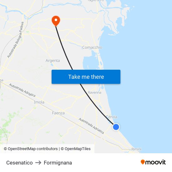 Cesenatico to Formignana map