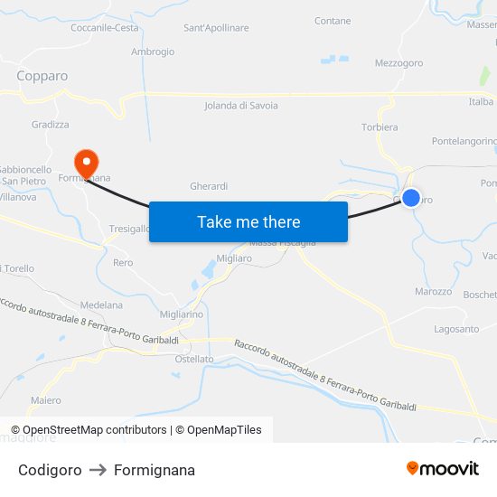 Codigoro to Formignana map