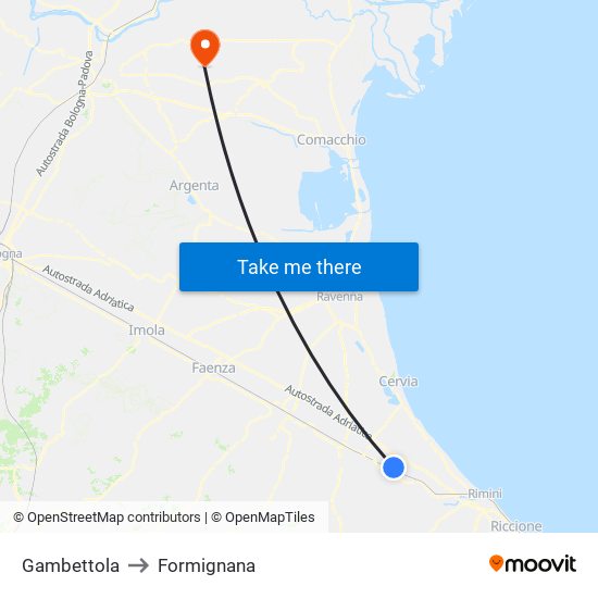 Gambettola to Formignana map