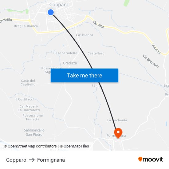 Copparo to Formignana map