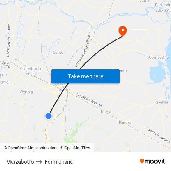 Marzabotto to Formignana map