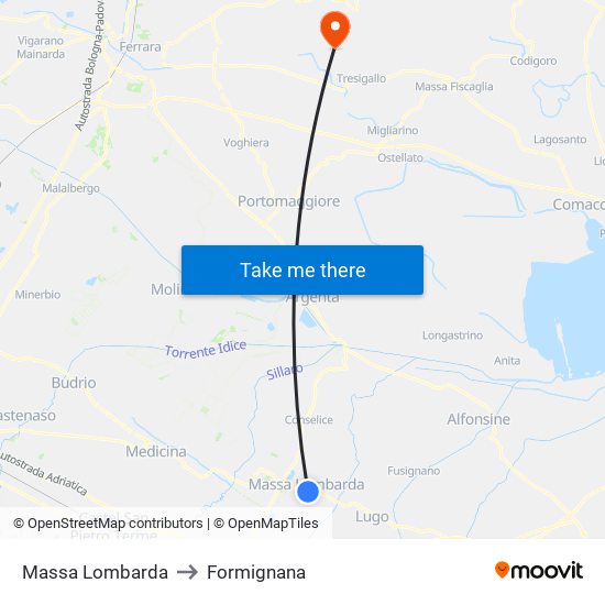 Massa Lombarda to Formignana map