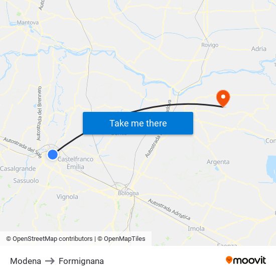 Modena to Formignana map