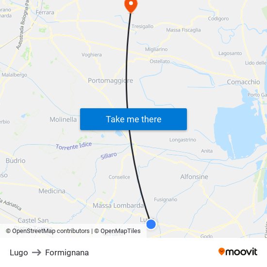 Lugo to Formignana map