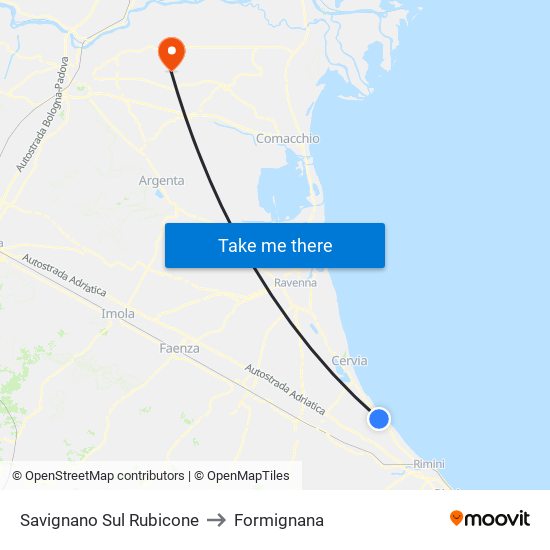 Savignano Sul Rubicone to Formignana map