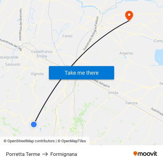 Porretta Terme to Formignana map