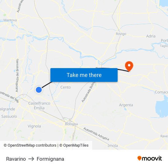 Ravarino to Formignana map