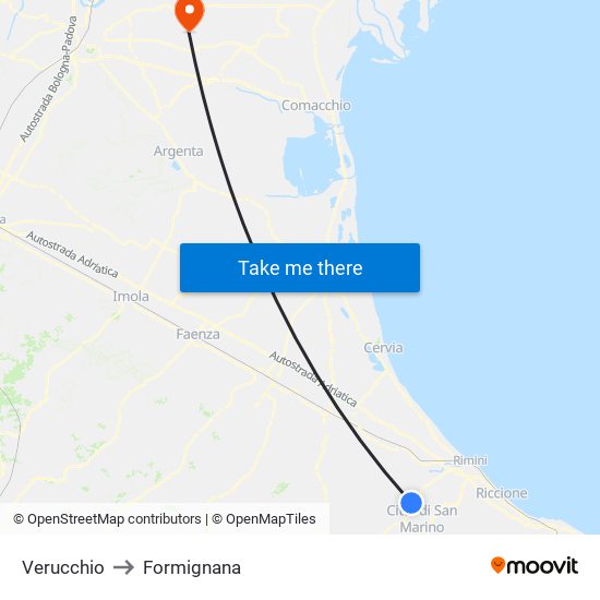 Verucchio to Formignana map