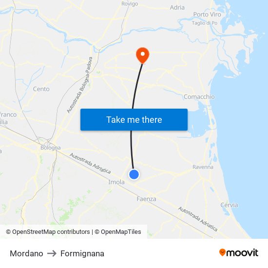 Mordano to Formignana map