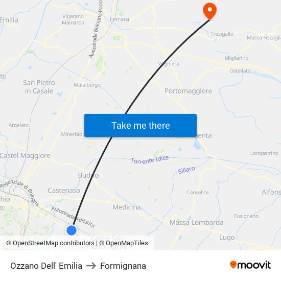 Ozzano Dell' Emilia to Formignana map