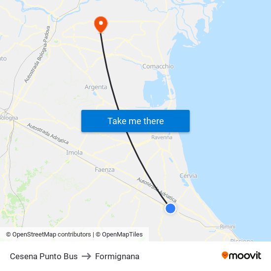 Cesena Punto Bus to Formignana map