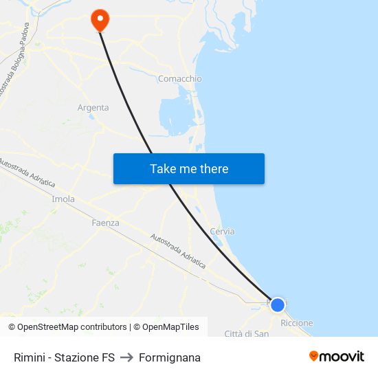 Rimini - Stazione FS to Formignana map