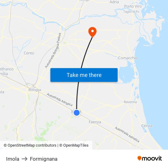 Imola to Formignana map