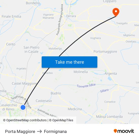 Porta Maggiore to Formignana map