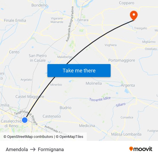 Amendola to Formignana map