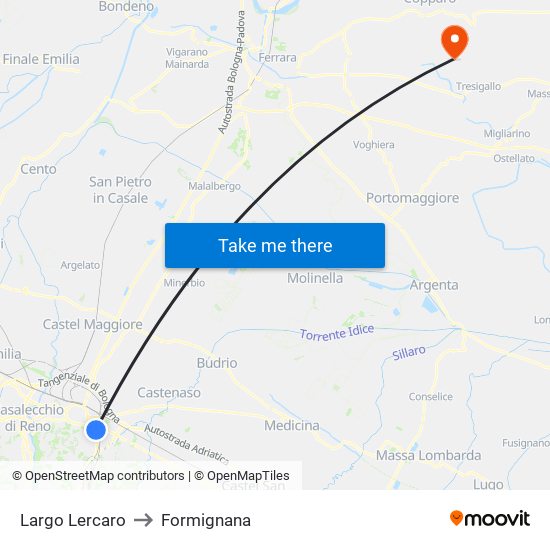 Largo Lercaro to Formignana map