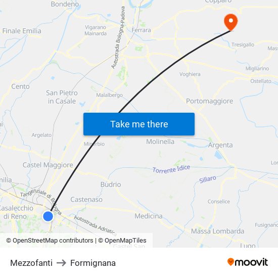 Mezzofanti to Formignana map
