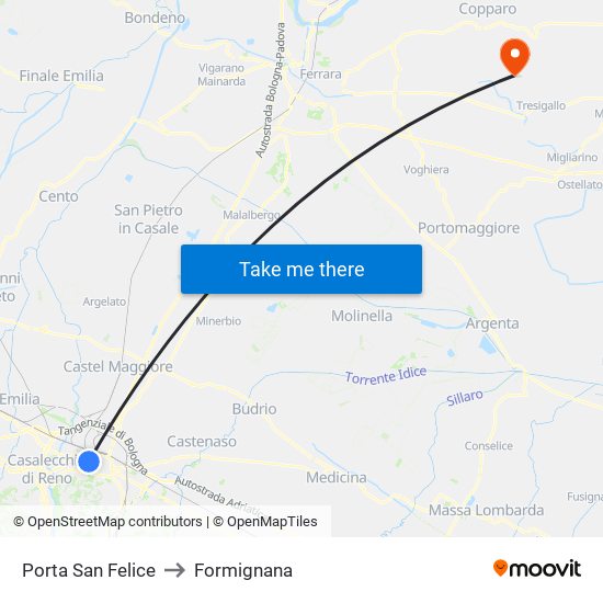 Porta San Felice to Formignana map