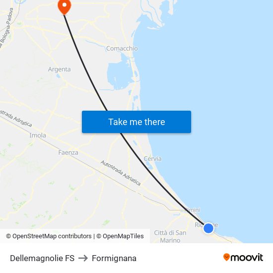 Dellemagnolie FS to Formignana map