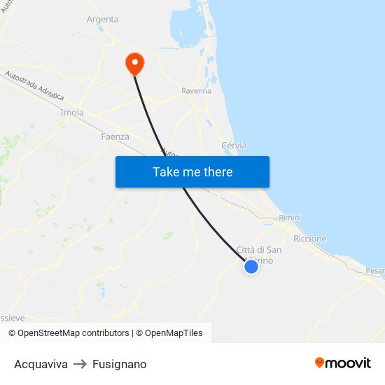 Acquaviva to Fusignano map
