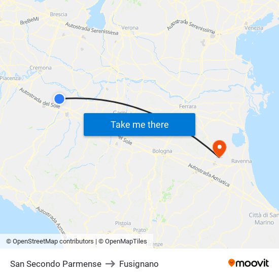 San Secondo Parmense to Fusignano map